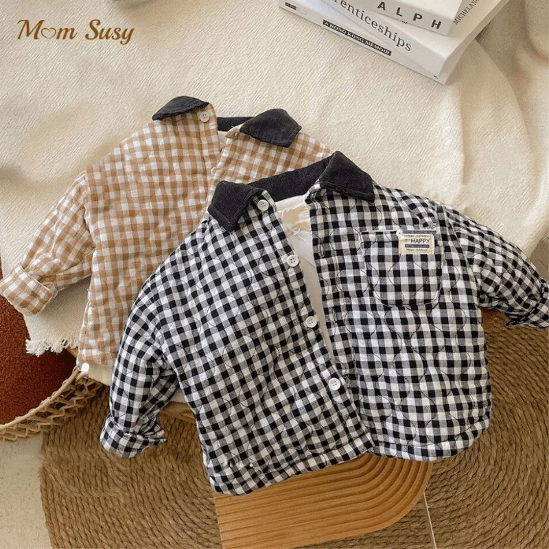Fashion Baby Boy Girls Cotton Padded Jacket Infant Toddler Child Thick Plaid Coat Spring Autumn Winter Outwear Baby Clothes 1-5Y