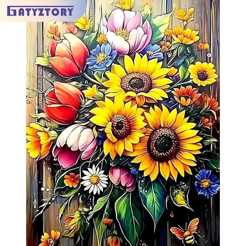 

GATYZTORY Sunflower Paint By Numbers Art Supplies Color by Numbers Kit Flower Abstract Paint Kit Diy Crafts