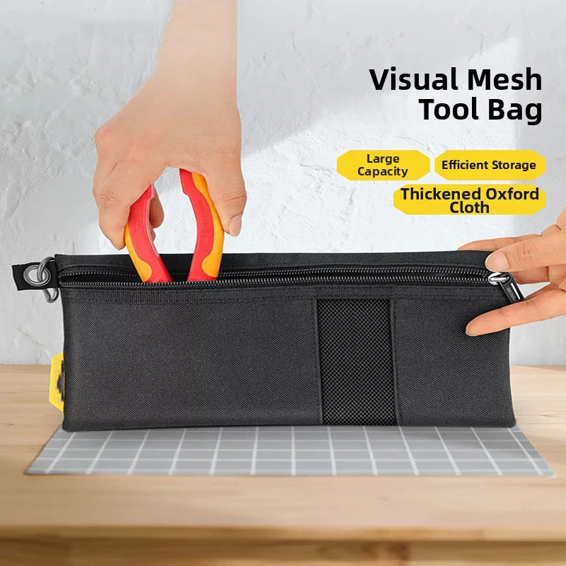Hanging Tool Bag Mesh Tool Bag Industrial-grade Zipper Spacious Interior Zippered Closure Quick Identification Tool Bag
