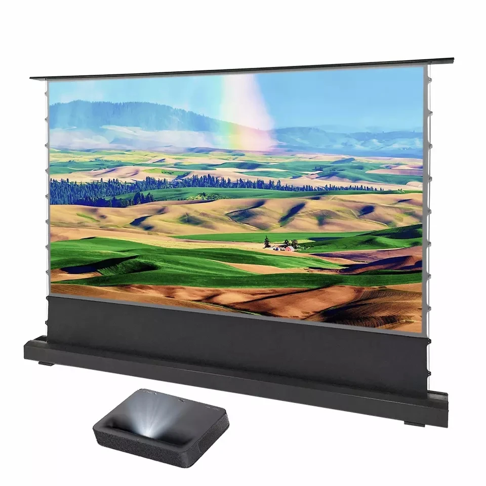 Wholesale Motorized Floor Rising ALR Projection Screen UST Anti‑Light 4K HD 100 Inch 16:9 Ultra Short Throw Home Theater Screen