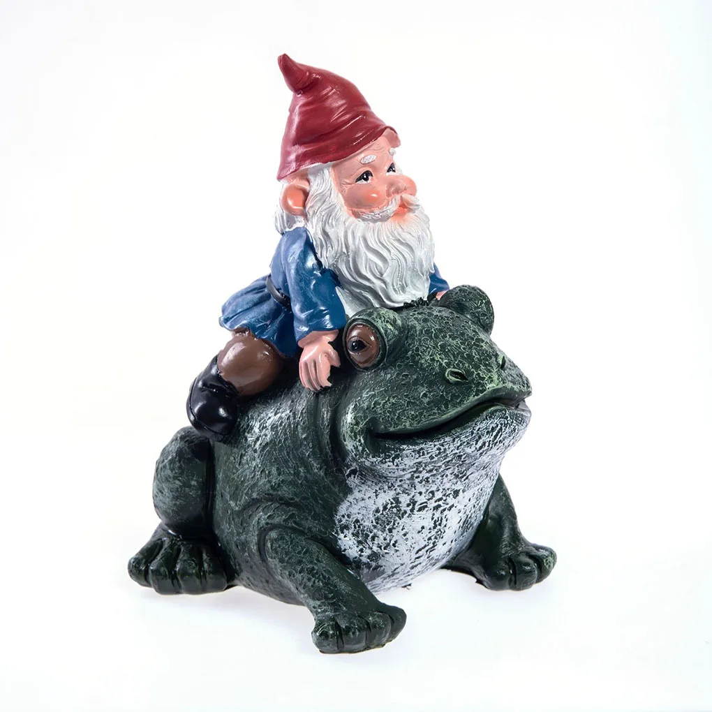 

Dwarf Riding Frog Garden Gnome Crafts Fairy Figurine Exquisite Ornament