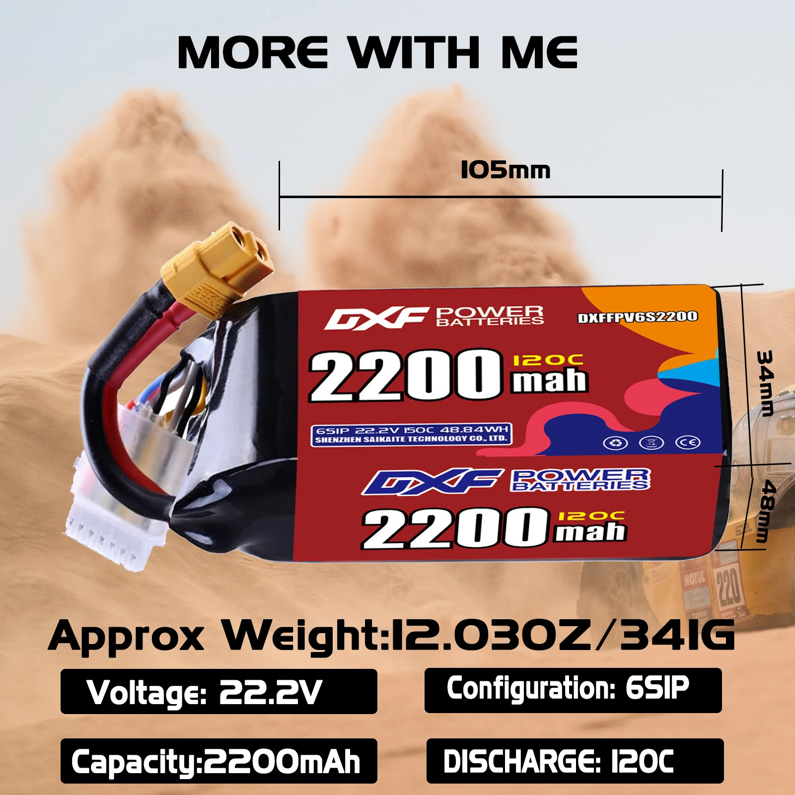 DXF Lipo 6S batterie 22.2V 2600mAh 3000mAh 2200mAh 1100mAh 120C avec prise XT30 XT60 JST pour hélicoptère FPV quadrirotor Drone