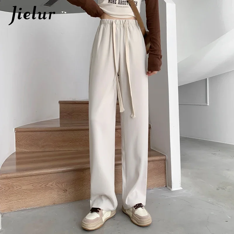 Jielur Spring  Korean Style Basic Trousers Drawstring Pocket Wide-leg Pants Women Casual Apricot Harajuku Pants Female XS-XL