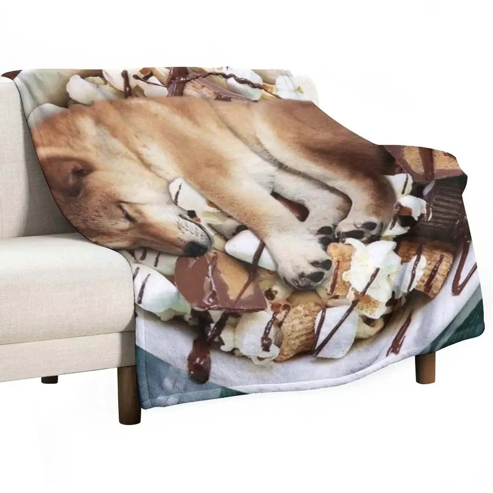 Shiba Inu Chocolate Marshmallow Bowl Throw Blanket Weighted heavy to sleep Blankets