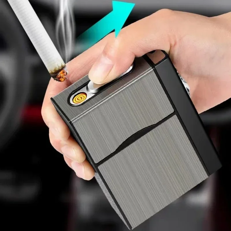 USB 3-in-1 Multifunctional Gas and Electric Cigarette Case Lighter 20 Pieces Metal Inflatable Cigarette Case Wholesale