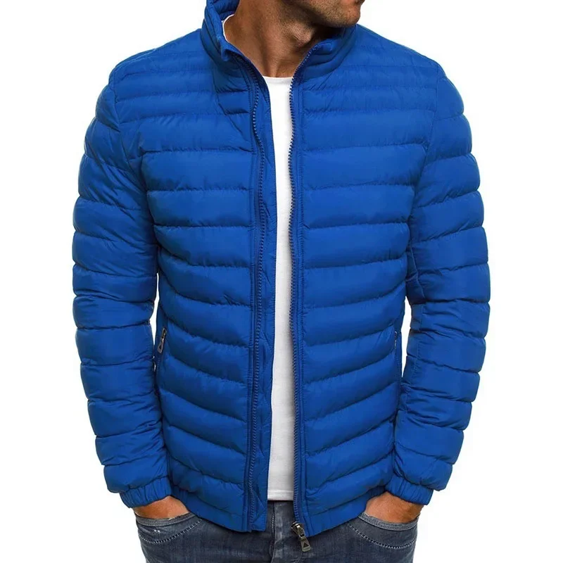 

Winter Lightweight Parkas Men's Outdoor Wear Warm Stand Collar Zip-Up Down Cotton Coat Casual Slim Long Sleeve Winter Jacket