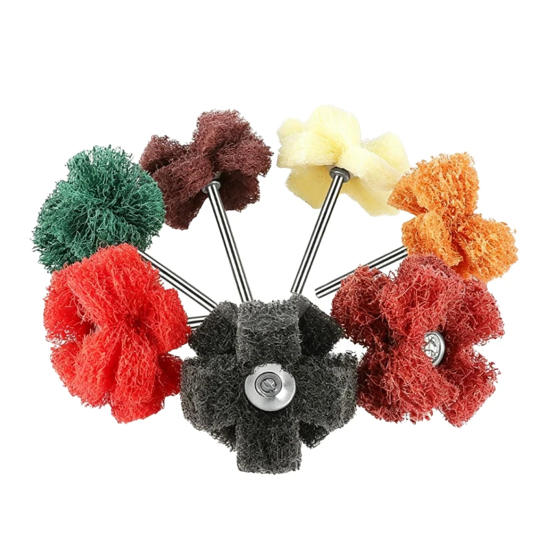 Handle-Mounted Fiber Grinding Heads Nylon Polishing Wheels 3mm Shank Diameter Suitable for Grinding Rust Removal and Deburring