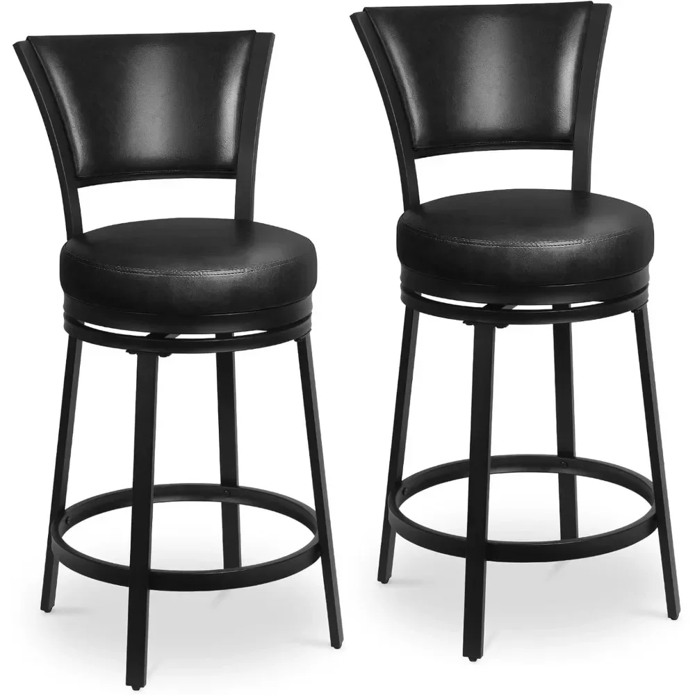 Bar Stools, 25" Swivel Bar Stools with Back, Counter Height Bar Stools Set of 2, Round Swivel Bar Chairs with Backs