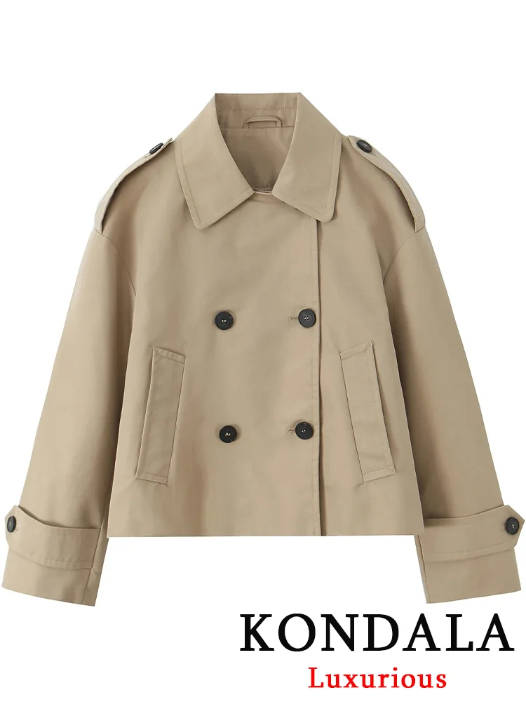 

KONDALA винтажный повседневный шикарный женский Тренч, однотонные двубортные пальто с карманами и длинными рукавами, новая мода, осенние праздничные пальто 2025 года