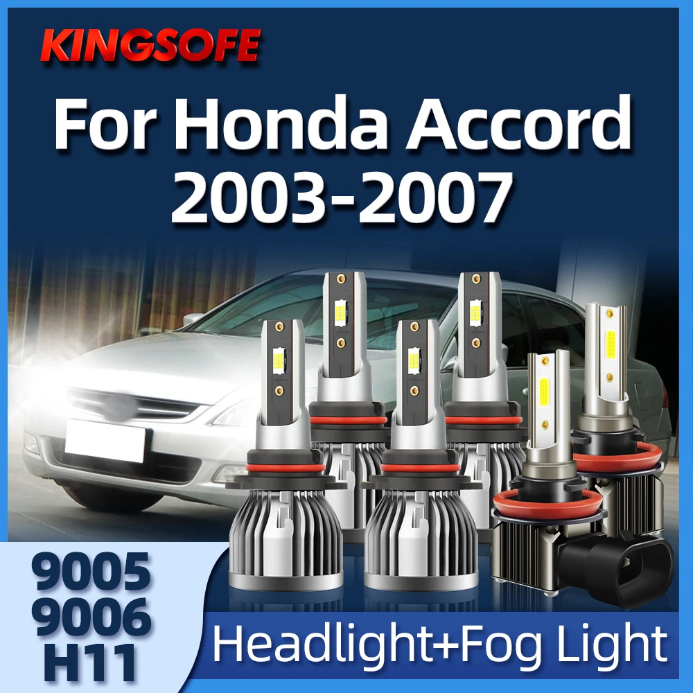 

KINGSOFE 2/6Pcs LED Headlight High Low Beam Fog Lamp 9005 9006 H11 6000K Car Light Fit For Honda Accord 2003 2004 2005 2006 2007