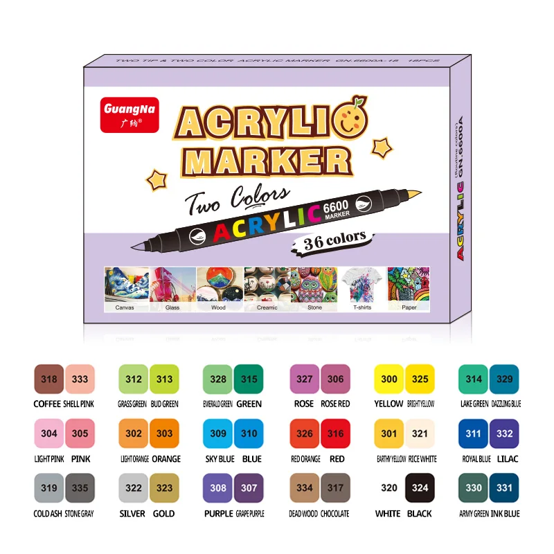 36/60 Colors Acrylic Marker Set Dual Brush Acrylic Paint Pens for Calligraphy Lettering Stone Ceramic Glass Wood Canvas Metal