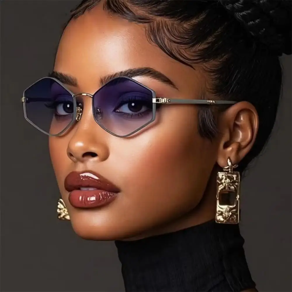 Vintage Metal Frame Hexagon Sunglasses UV400 Protection Luxury Polygon Shades Punk Eyewear Unisex