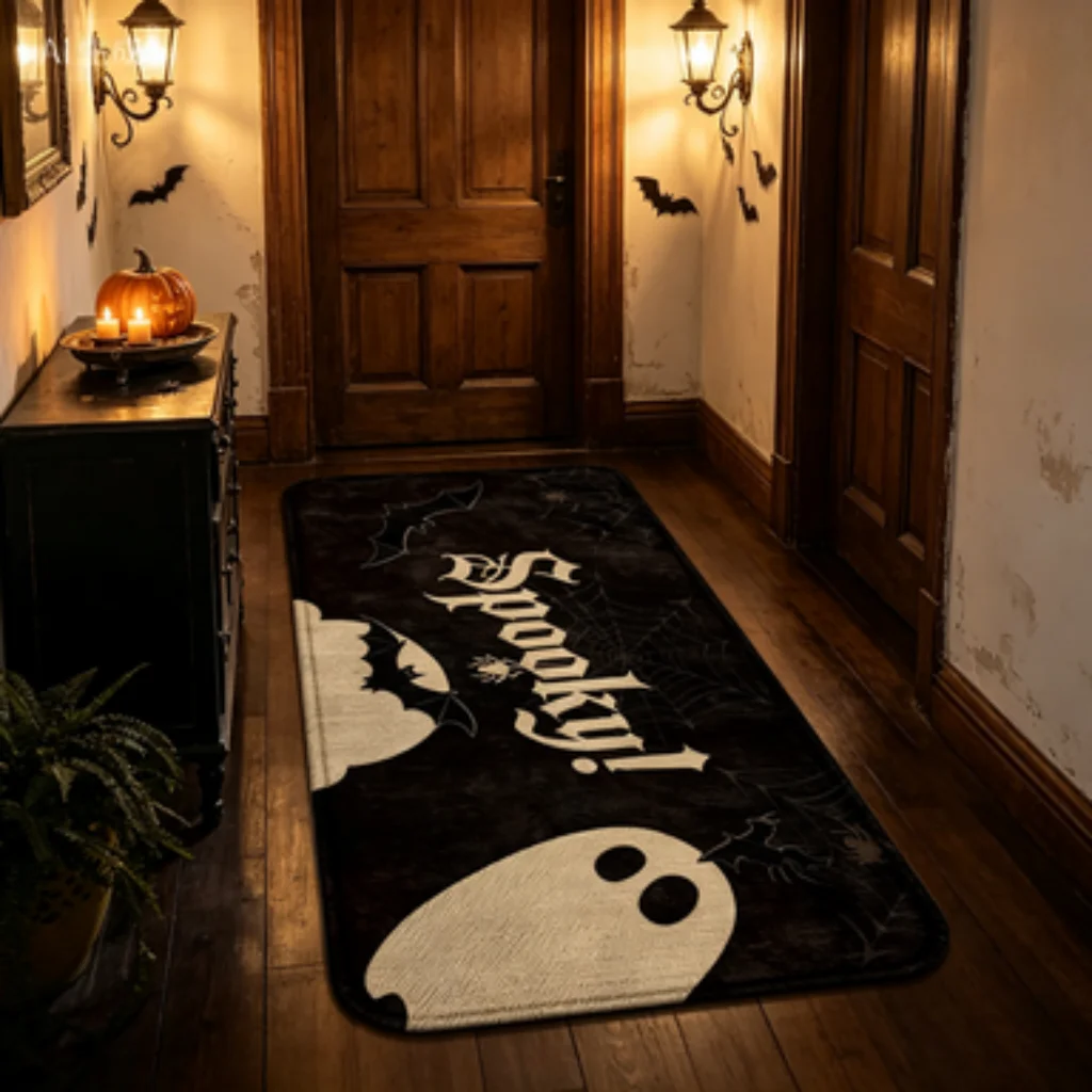 Easy Fold Storage Halloween Mat, Ghost Entrance Mat, Boo English Bat Doormat, Bat English Entrance Rug.
