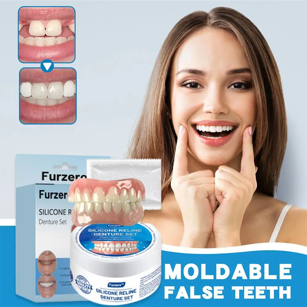 1 conjunto de silicone reline dentadura reparação kit macio dentadura reline kit folheados snap em dentes conforto caber cuidados saúde oral