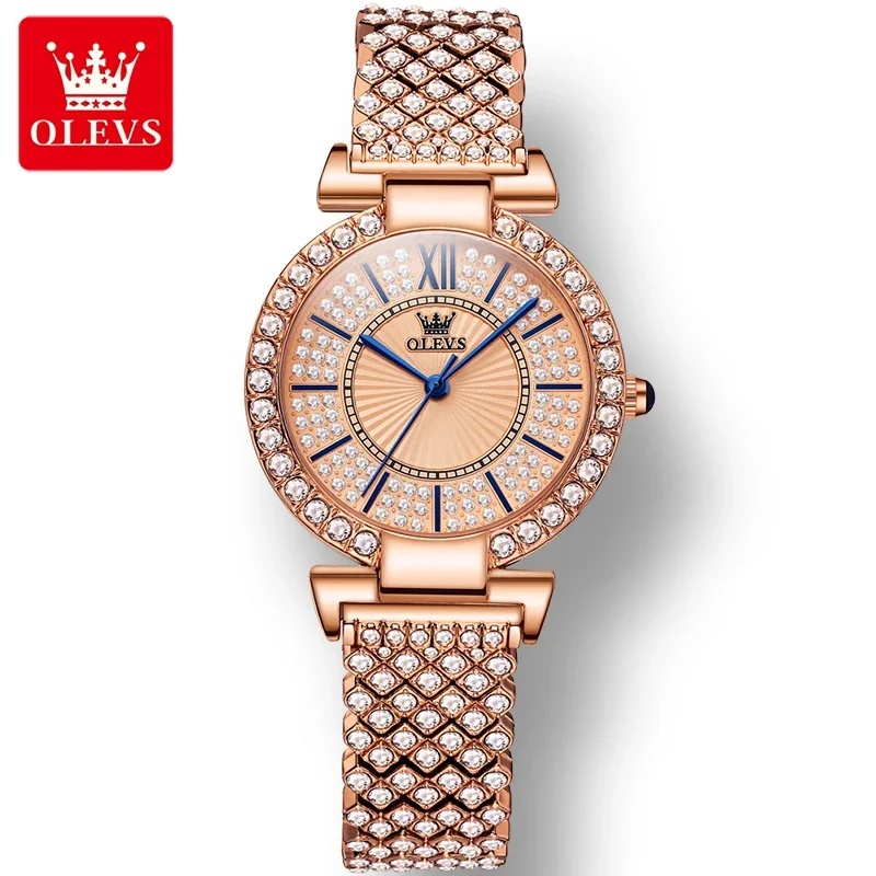 OLEVS 9942 Waterproof Inlaid diamond Luxury  Women Wristwatch, Fashion Stainless Steel Strap Quartz Watch For Women