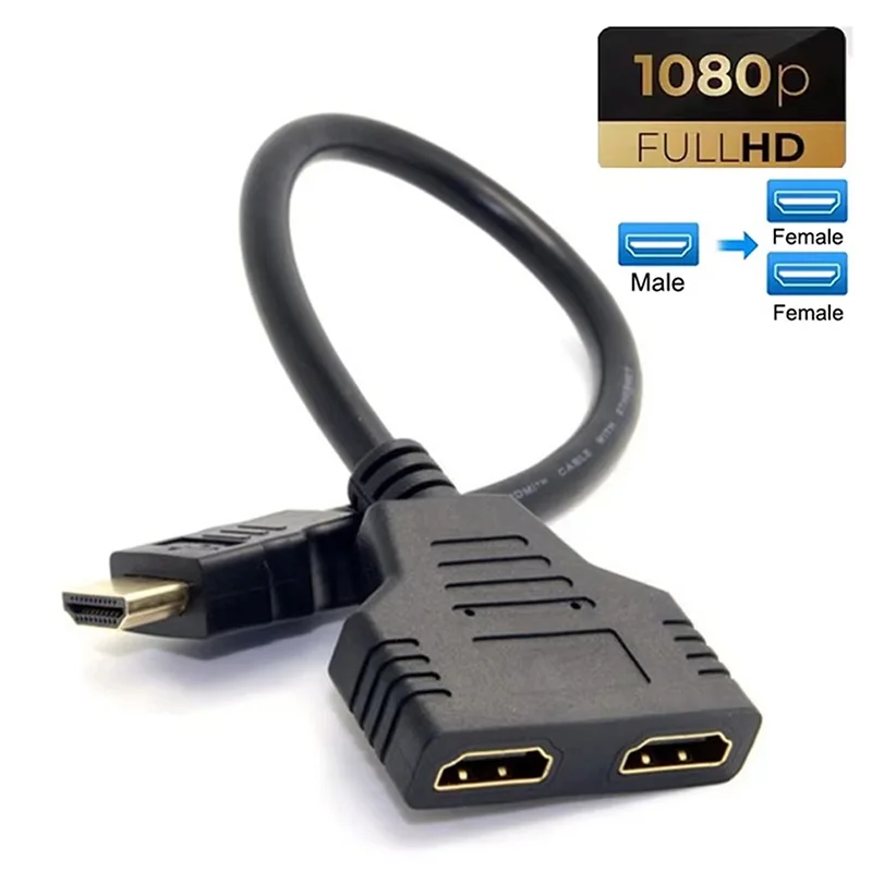 HDMI-compatible Splitter Cable 1080P Dual Port Splitter 1 In 2 Out Cable HDTV Male To Female Adapter For Laptops Monitor TV Box