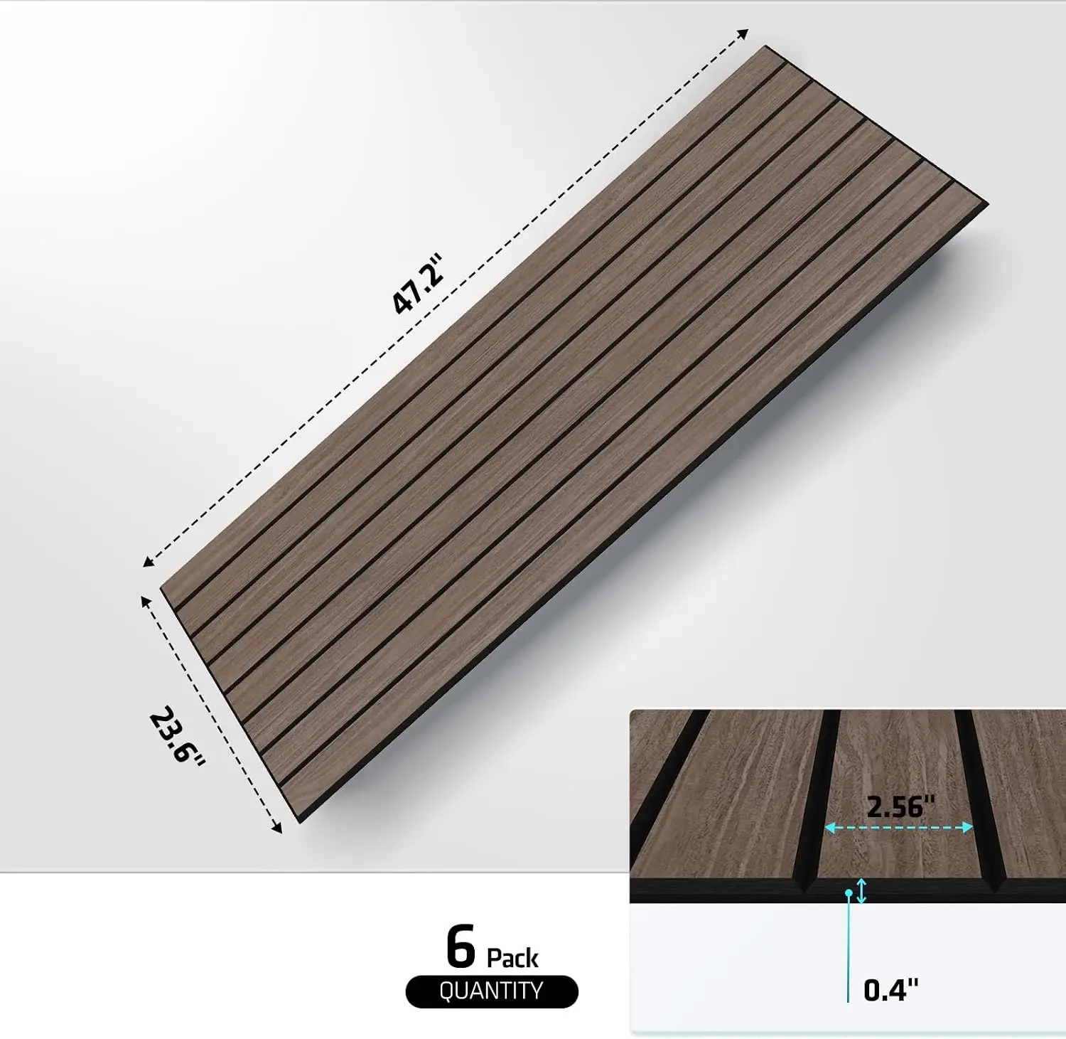 Pacote com 6 Painéis Acústicos 47.2x23.6in, Painéis de Parede Absorventes de Som, Acabamento em Madeira, para Home Theater, Estúdio, Escritório, Cor Nogueira