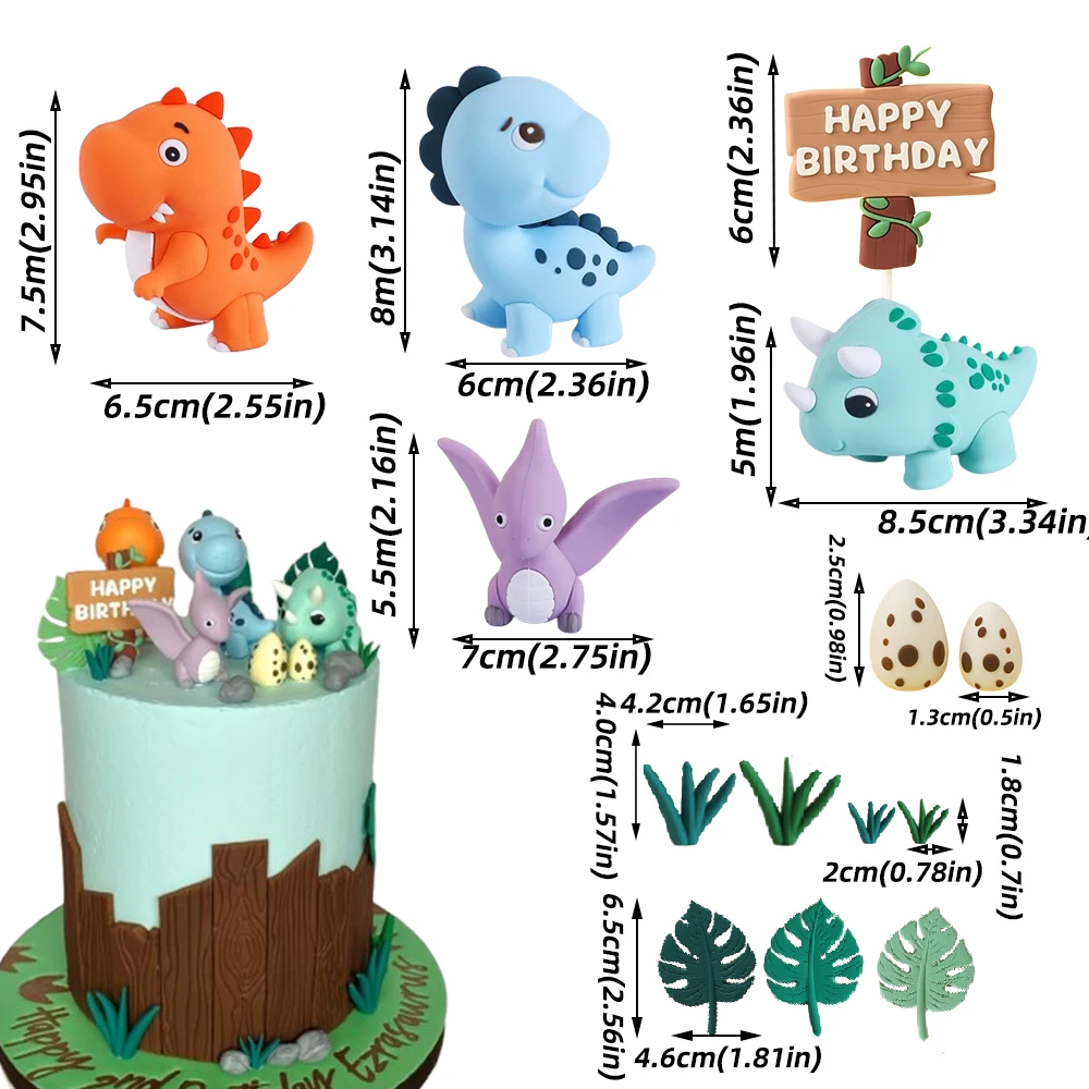 Dinosaurier-Kuchenaufsatz, Dino-Eier, Blätter, Gräser, Kuchendekorationen mit Happy Birthday-Schild, Kuchenaufsätze für die Safari-Geburtstagsfeier – Detail 5