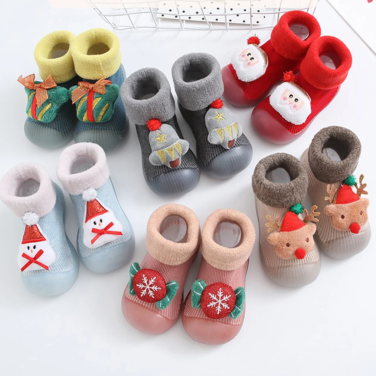 Christmas Socks Winter Baby Plush Shoes Waterproof Non-slip Infant Boots Cute Snowman Elk Velvet Crib Shoe Newborn First Walkers