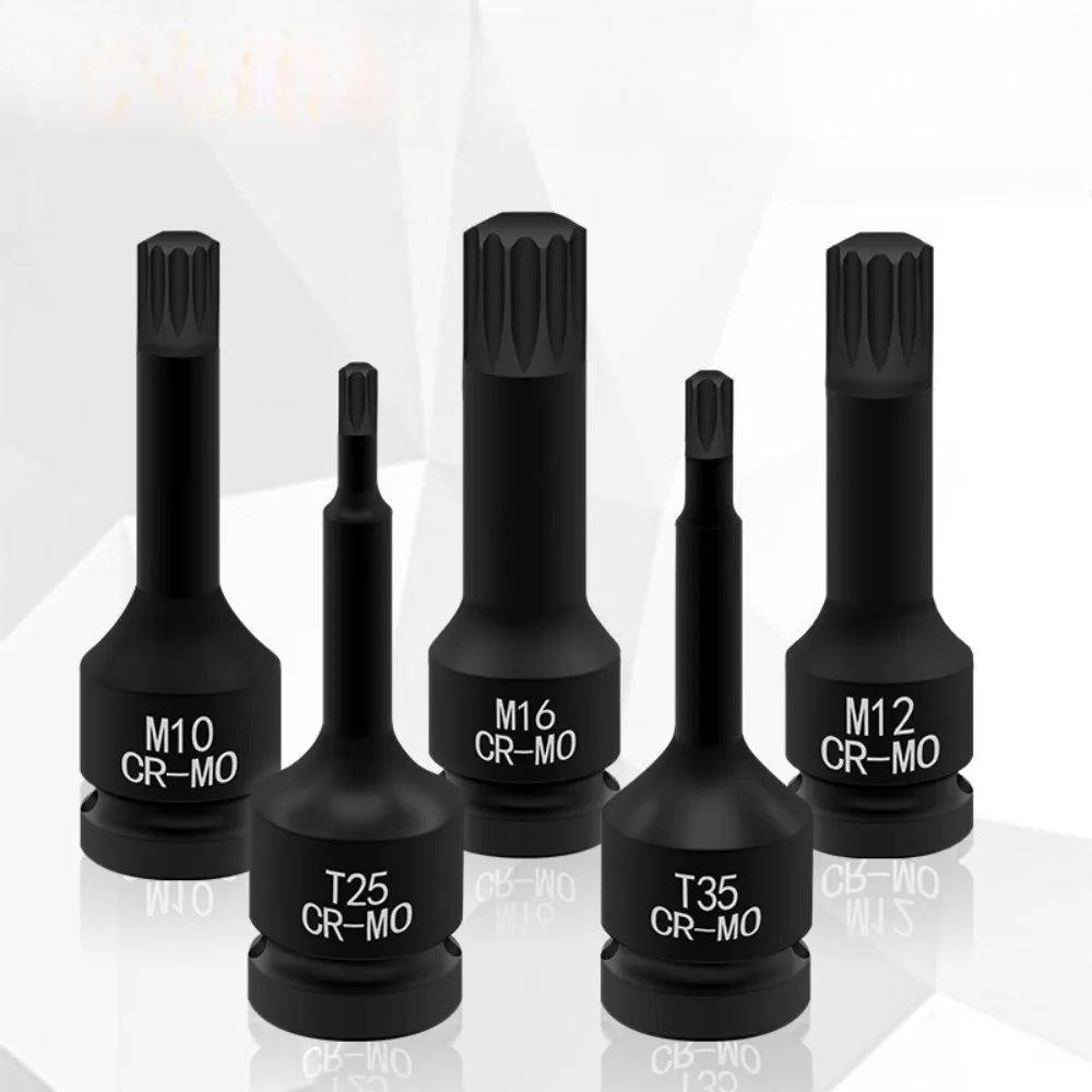 CR-MO 1/2 Pneumatic Screwdriver Socket 1/2inch 12-points Bits Wrench Socket, Integrated 1/2 Torx Bit Auto Repair Hand Tools