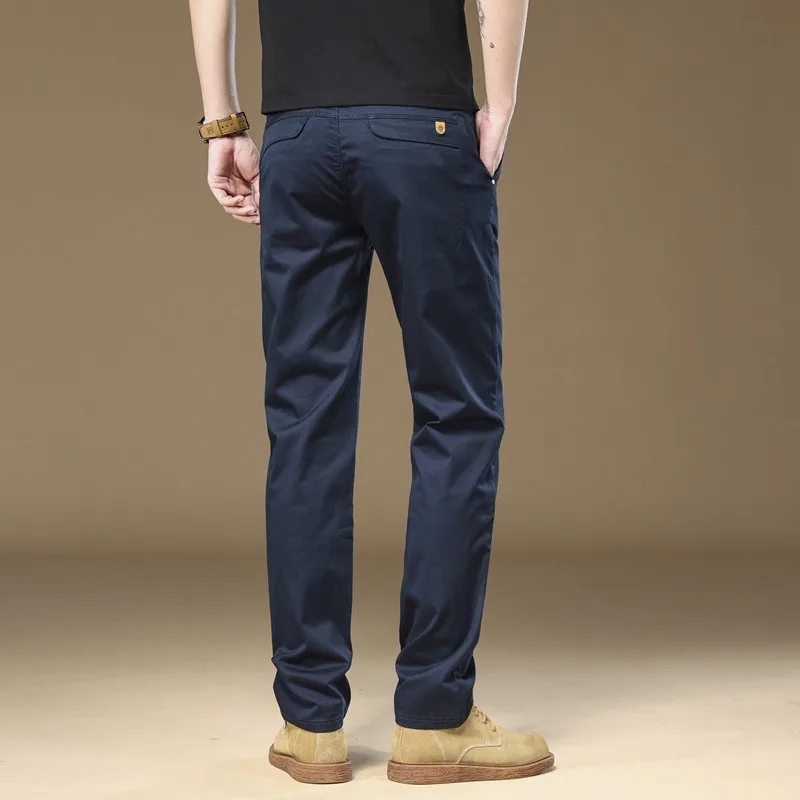 Autumn and Winter Pure Cotton Men's Mid Rise Slim Fit Casual Pants High Quality Business Fashion Straight Leg Pants Men's Brand