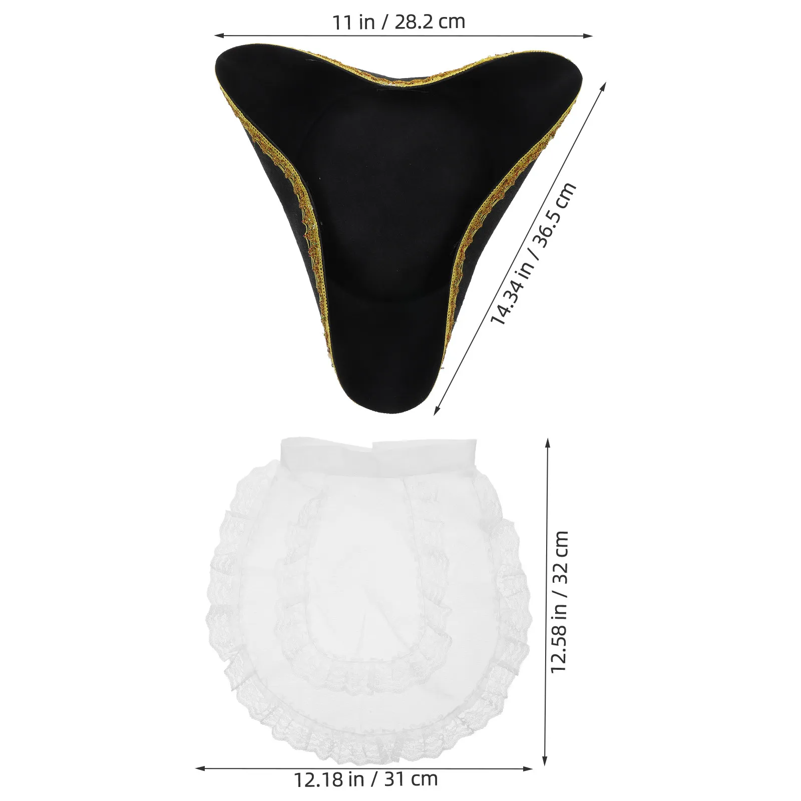 Ensemble de 1 bib de fête, manches et chapeau de pirate, casquette tricorne, accessoire de costume pour Halloween, carnaval, cosplay pour hommes et femmes