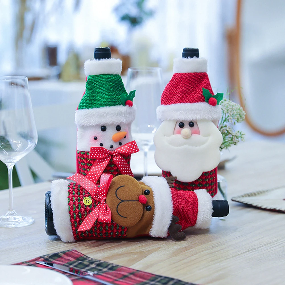 

3Pcs Wine Bottle Cover Christmas Creative Design Festive Table Decoration for Holiday Party Supplies Xmas Gift Wrap Pouch
