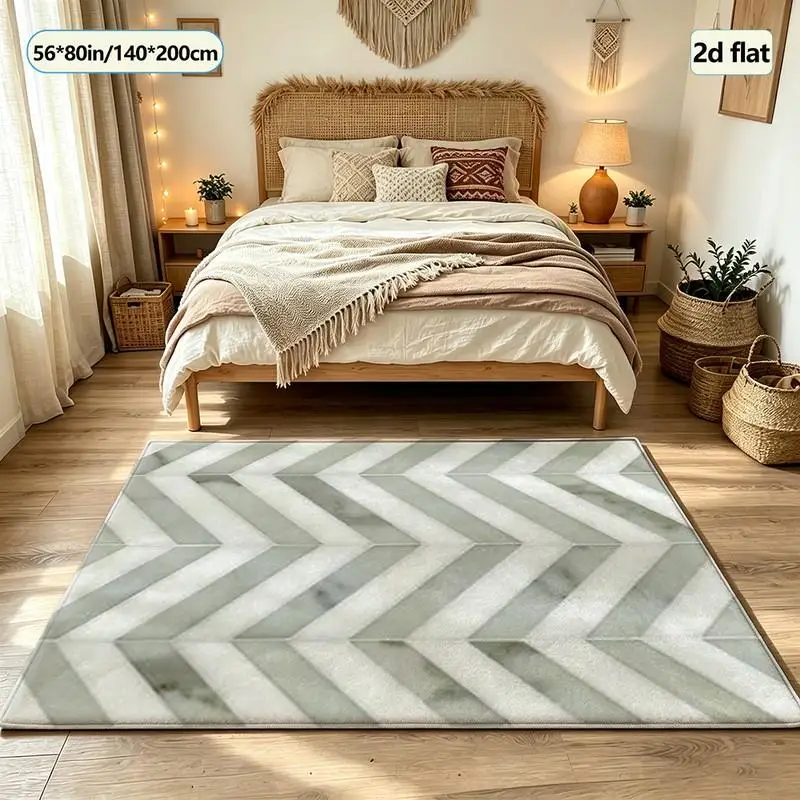 White and Gray Marble Herringbone Pattern Carpet Flooring for Home Living Room Bedroom Decorative Floor Carpet