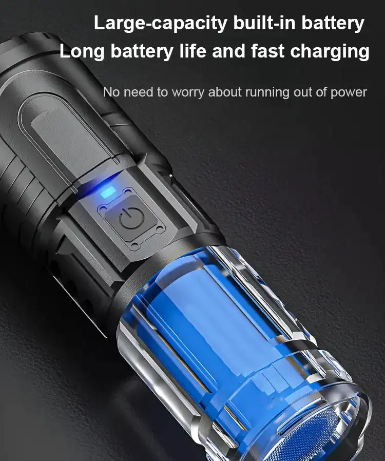 White Laser Telescopic Zoom Flashlight LED High Lumens Waterproof Adjustable Brightness Flash Light for Outdoor Emergency Camp