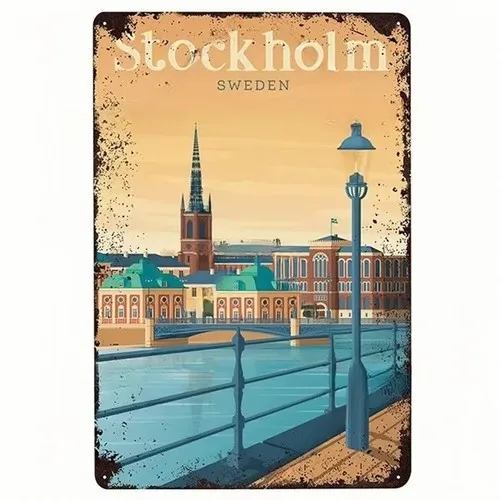 Y1,Stockholm Sweden Tin Metal Sign Urban Travel Decor Man Cave Wall Art -aluminum