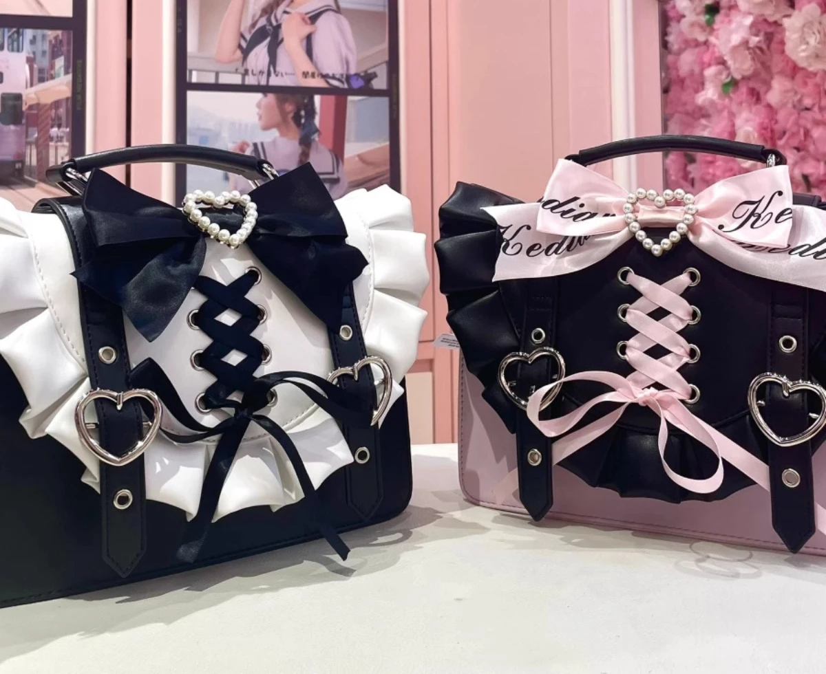 

Japanese Sweet and Cute Lolita Girl Bags Bow Love Messenger Bag Women's Mine Series Mass Production Handbag Daily Commuting Out