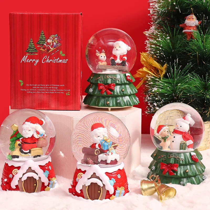 Christmas Snow Globe with LED Lights Auto Falling Snow Santa Claus Musical Rotating Decor Gift for Kids Friends Desk Ornament