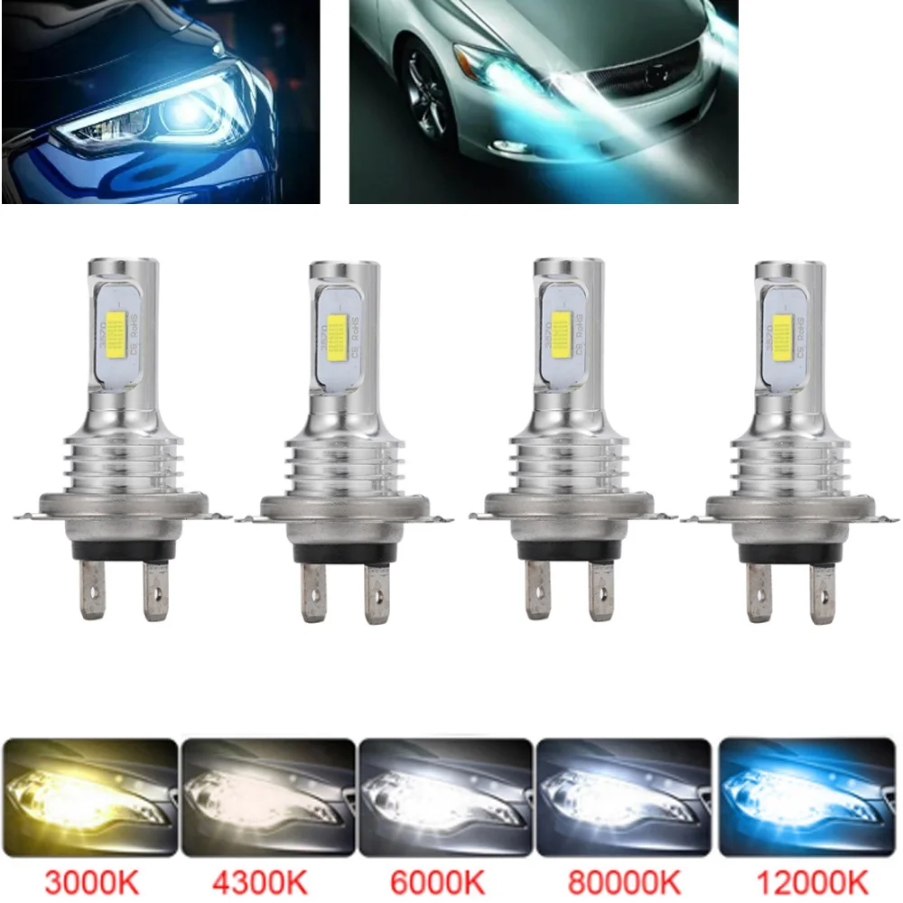 

4Pcs H7 H4 LED Headlight Bulbs High Low Beam 3000K 6000K Super White Lights Car Fog Lights Auto DRL 3570 CSP Chips 12V 24V 80W