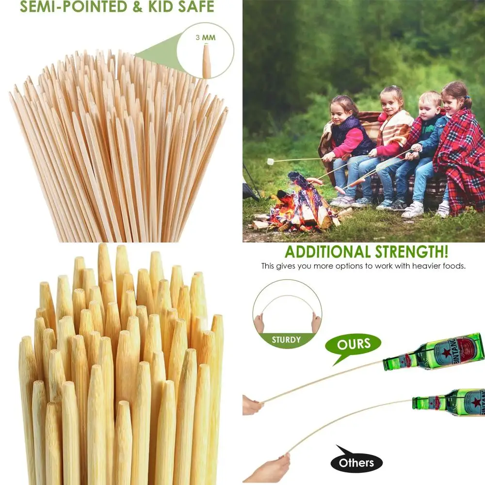 

36 Long 5mm Thick Bamboo S'mores Sticks, Disposable Marshmallow Roasting Skewers for Camping and Outdoor Cooking