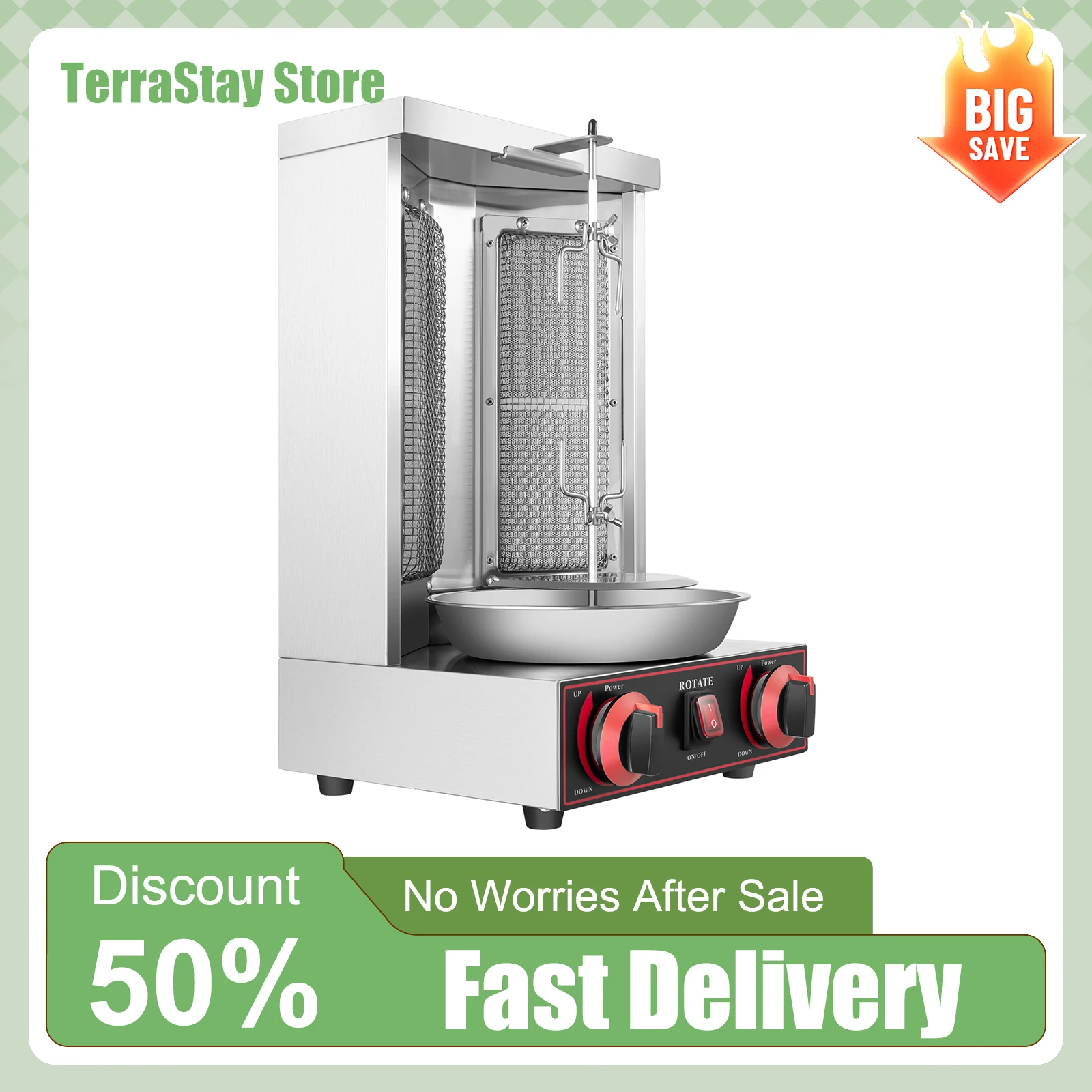 Shawarma-Maschine Kebab-Grill Gas-Rotisserie 25 Nahöstlicher Kocher Edelstahl EU-Stecker 220V 2 Anschlüsse Heim-BBQ-Gerät