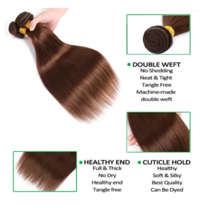 Extensions de Cheveux Humains 100% Naturels pour Femme, Mèches Brésiliennes Lisses, Brun, Remy, 1/2/3 Pièces