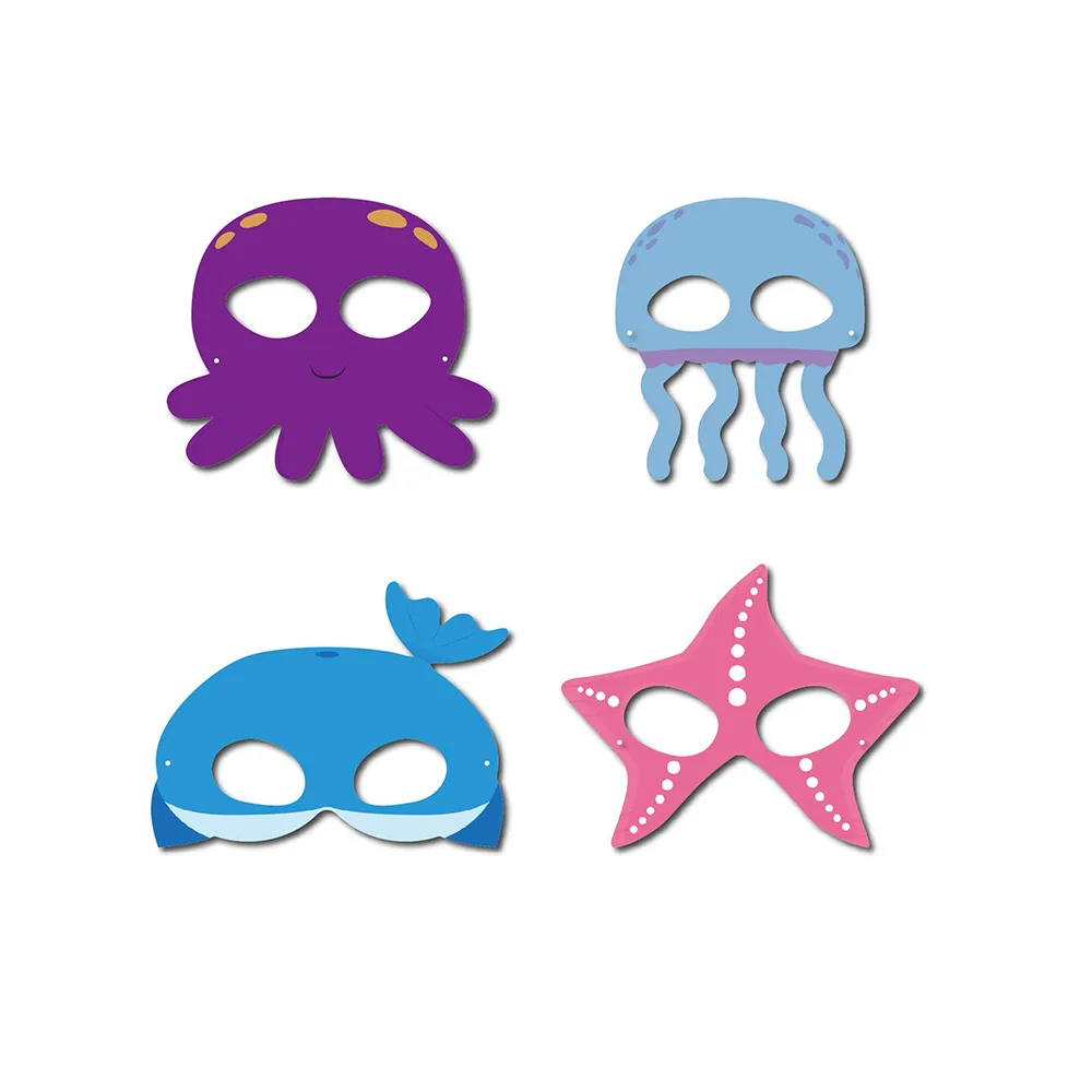 10Pcs/lot Children\'s Birthday Party Masks Ocean Theme Mask Octopus Shark Crab Starfish Cute Sea Animal Masks Birthday Photo Mask