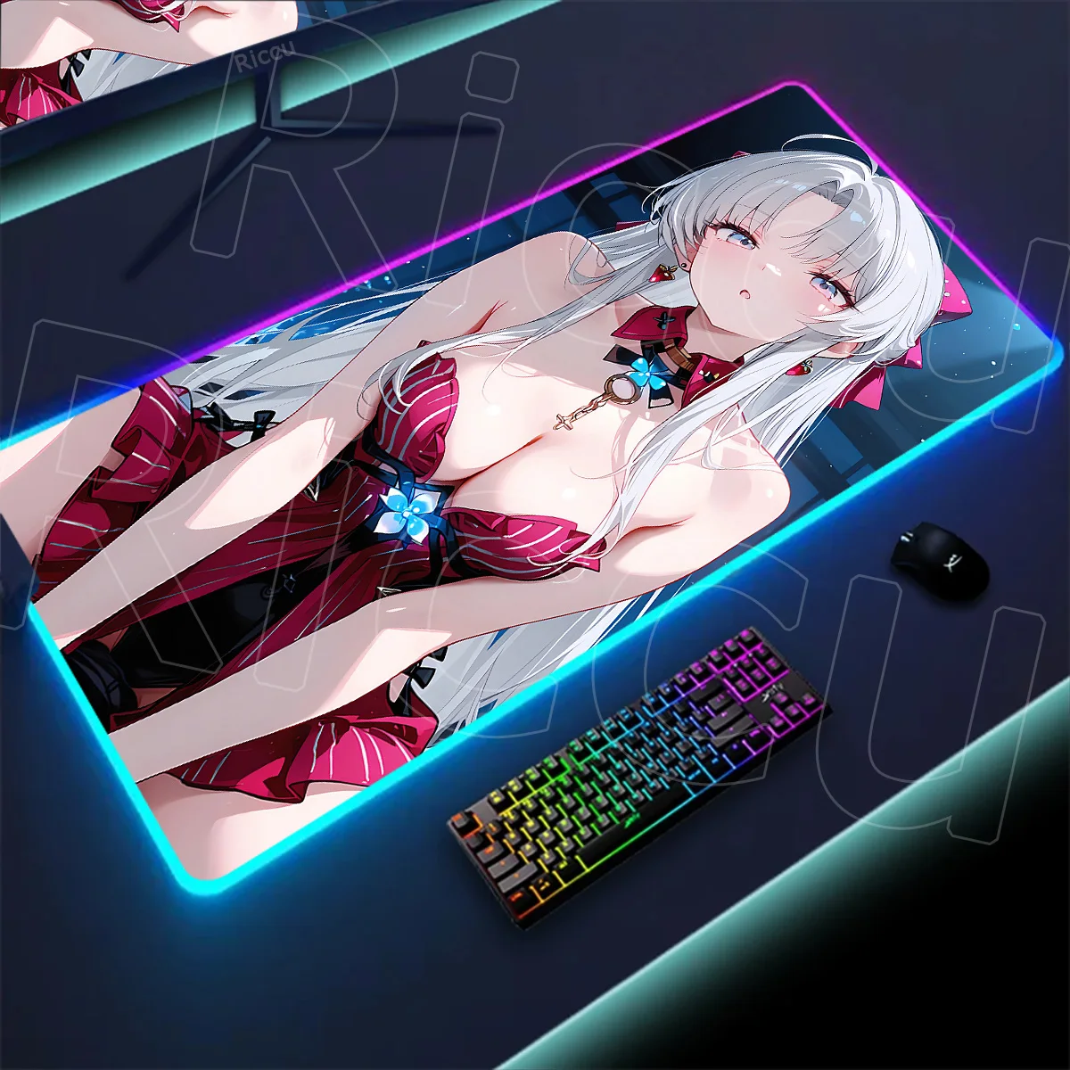Wuthering Waves Mousepad Game RGB Mouse Pad Cute Girl Laptop Keyboard Beautiful Changli Coletta Cartethyia Anime Large Desk Mats