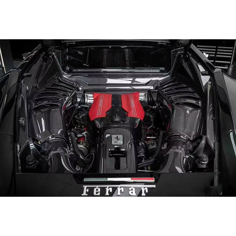 ชุดอุปกรณ์ตกแต่งภายในรถยนต์ แผงปิดห้องเครื่องยนต์คาร์บอนไฟเบอร์แห้ง สำหรับเฟอร์รารี่ 458 สไปเดอร์ ฝาครอบเครื่องยนต์