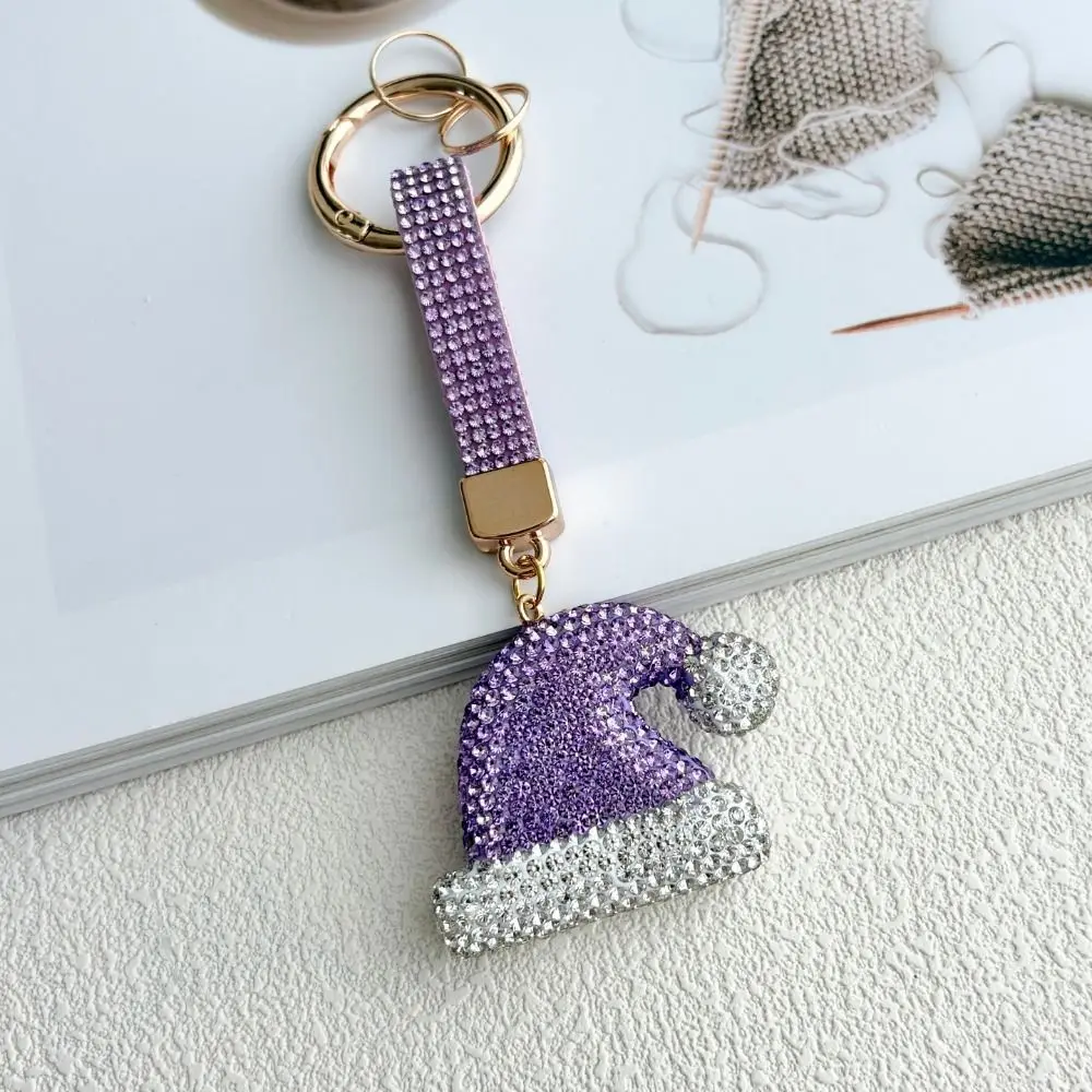 Santa Claus Rhinestone Christmas Keychain Christmas Hat DIY Santa Claus Keychain Blingbling Decoration Metal Xmas Pendant