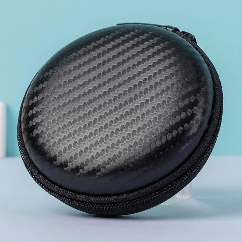 Circular USB Data Cable Headphones Case Mini Zippered Round Storage Hard Bag Headset Box Shockproof Earphone Accessories
