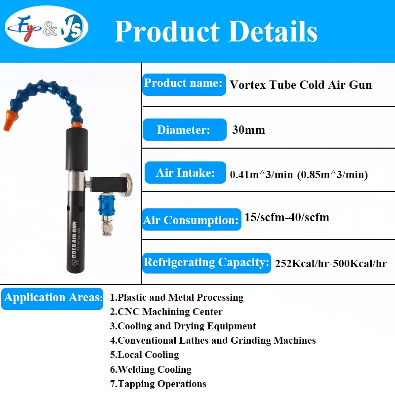 Vortex Tube Cold Air Gun Cooling Pipe, High‑Efficiency Vortex Cooling Gun for Industrial Local Spot Cooling Processing
