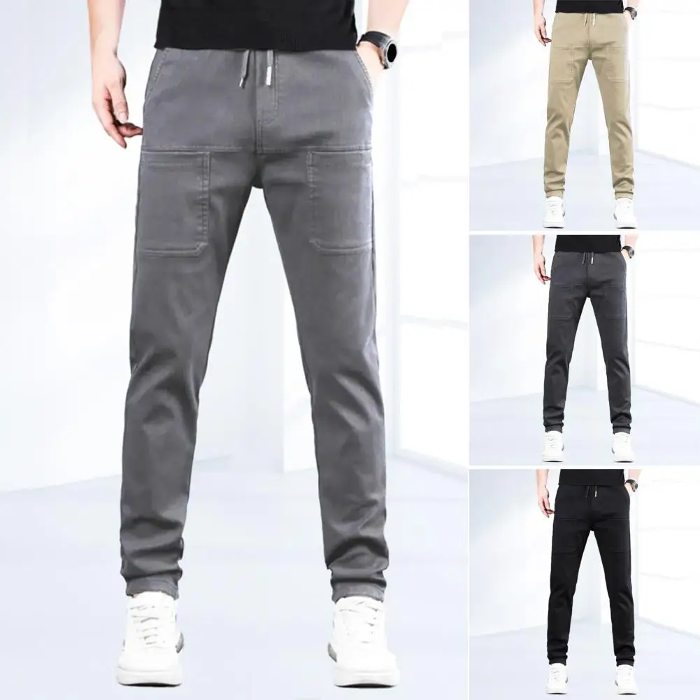 Outdoor Pants Men's Patchwork Pocket Drawstring Pants for Outdoor Work Travel Straight Loose Wide Leg Trousers with Elastic