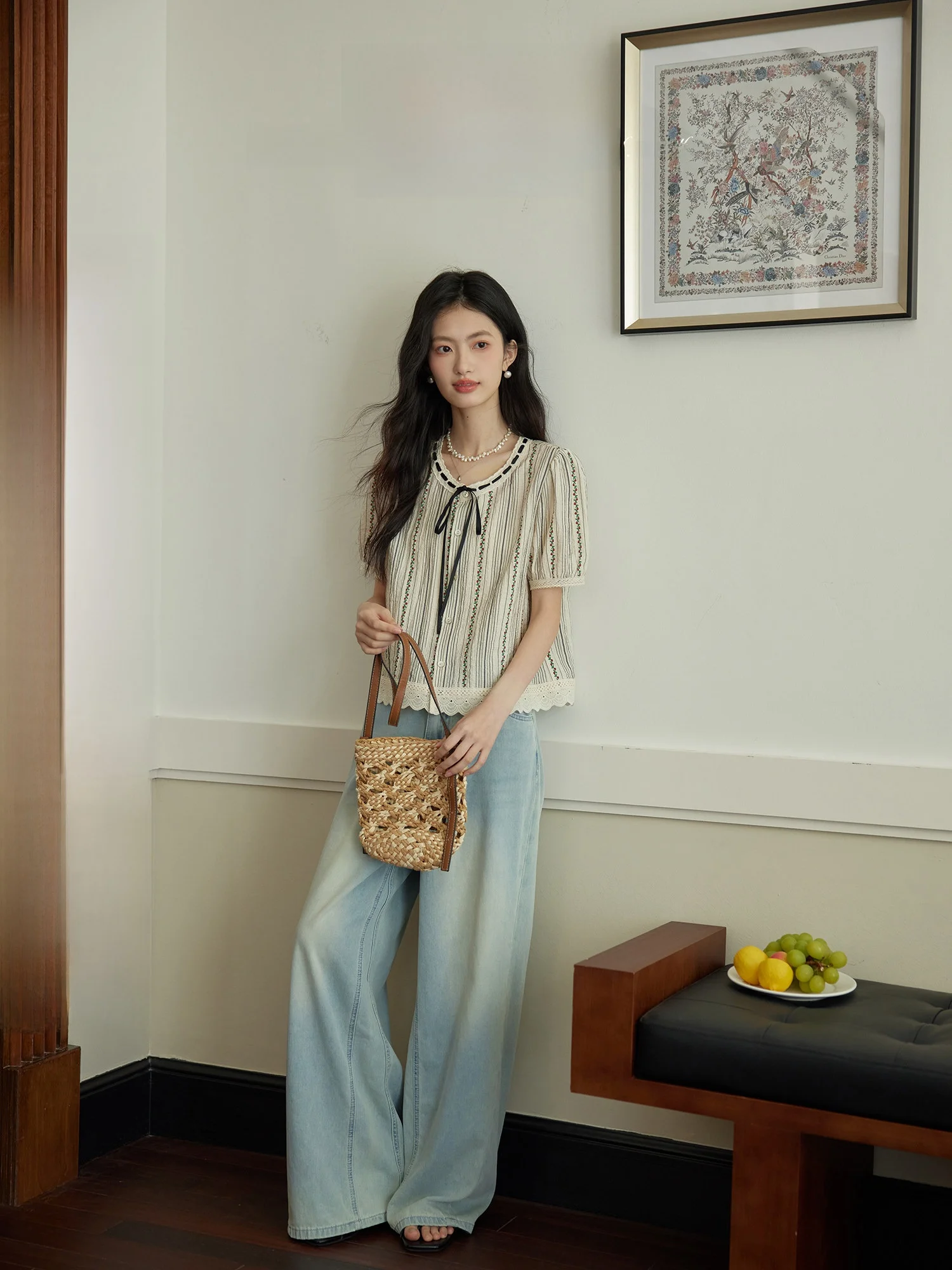 

Женская футболка ORWhite с круглым вырезом, полосатая, с узлом, летняя, винтажная, приталенная, с коротким рукавом, модная, дышащая