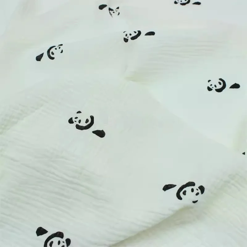 Panda Print Cotton Sewing Fabric Crepe Double Layer Gauze Cloth Cotton Skirt Pajama Cotton Fabric 100x135cm