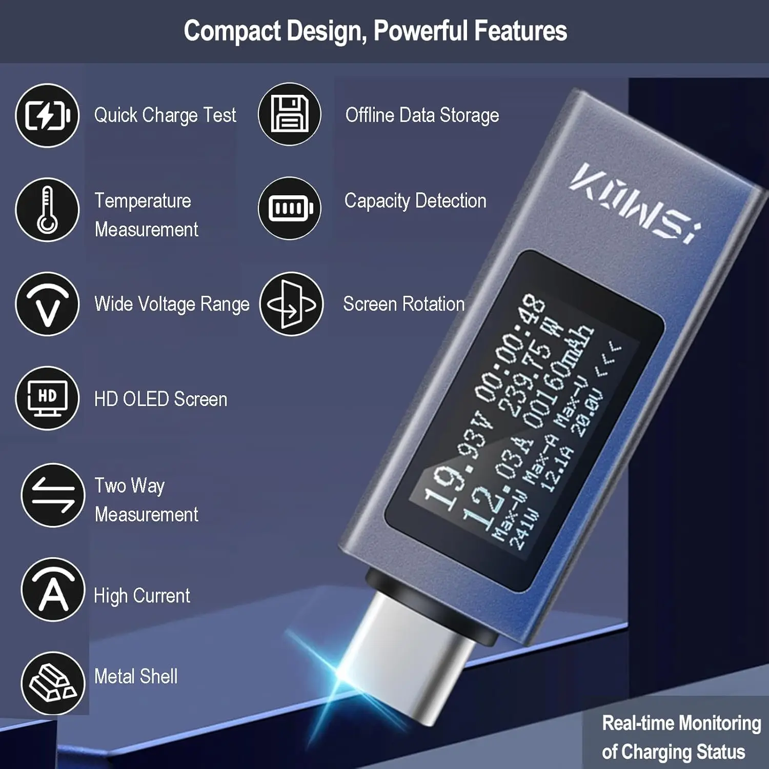 KWS-2303C 2302C 2301C Type-c Multi-function Digital Display DC Voltage Ammeter Power Meter Cell Phone Charging Tester DC 4-30V