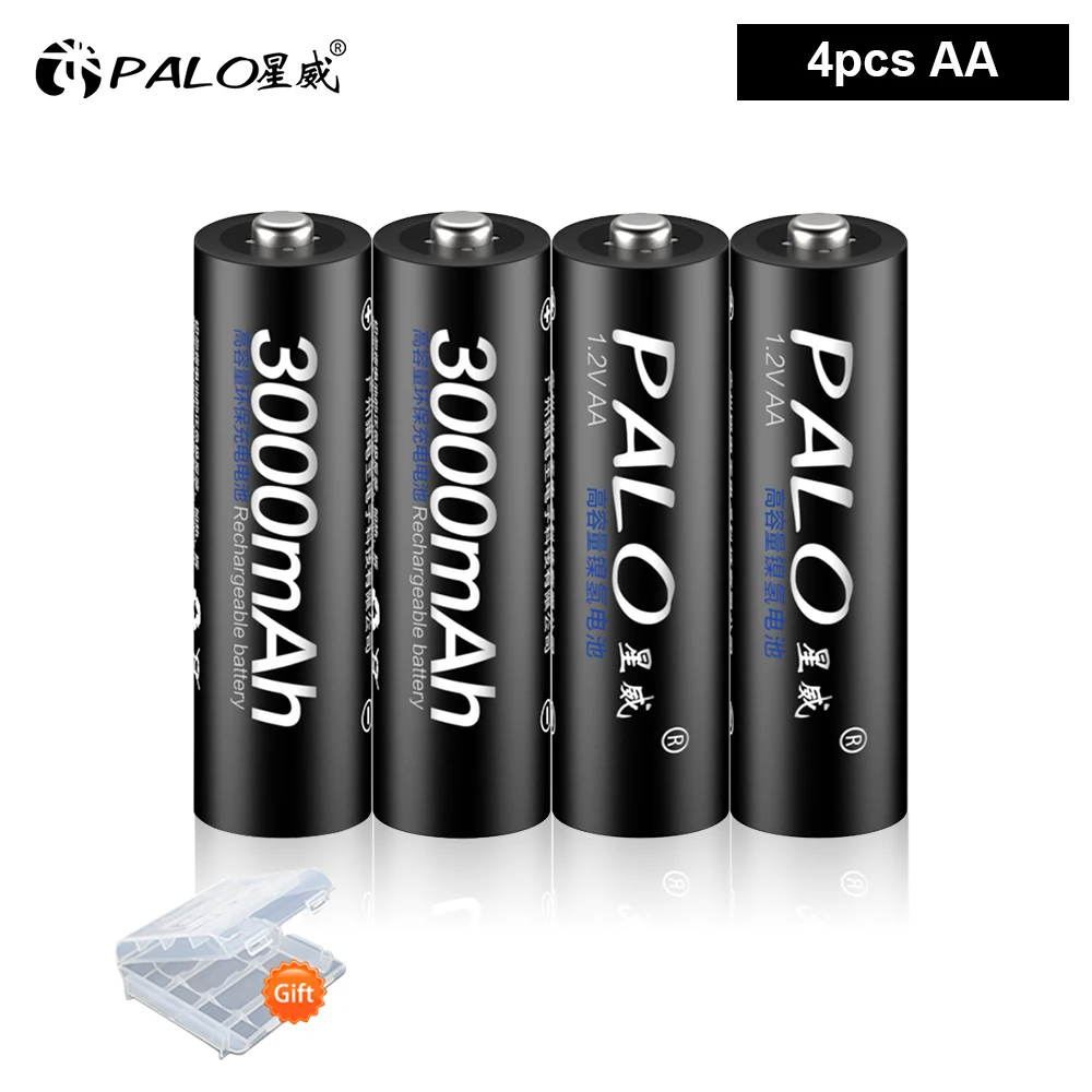 PALO AA Rechargeable Battery 1.2V AA 3000mAh Ni-MH Pre-charged Rechargeable Battery 2A Bateries for Camera Microphone Toy