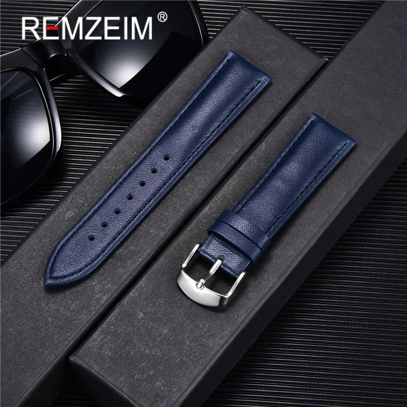 Cowhide Watch Band Genuine Leather 14mm 16mm 18mm 20mm 22mm Thin Smooth Watch Strap Belt Men Women Leather Band