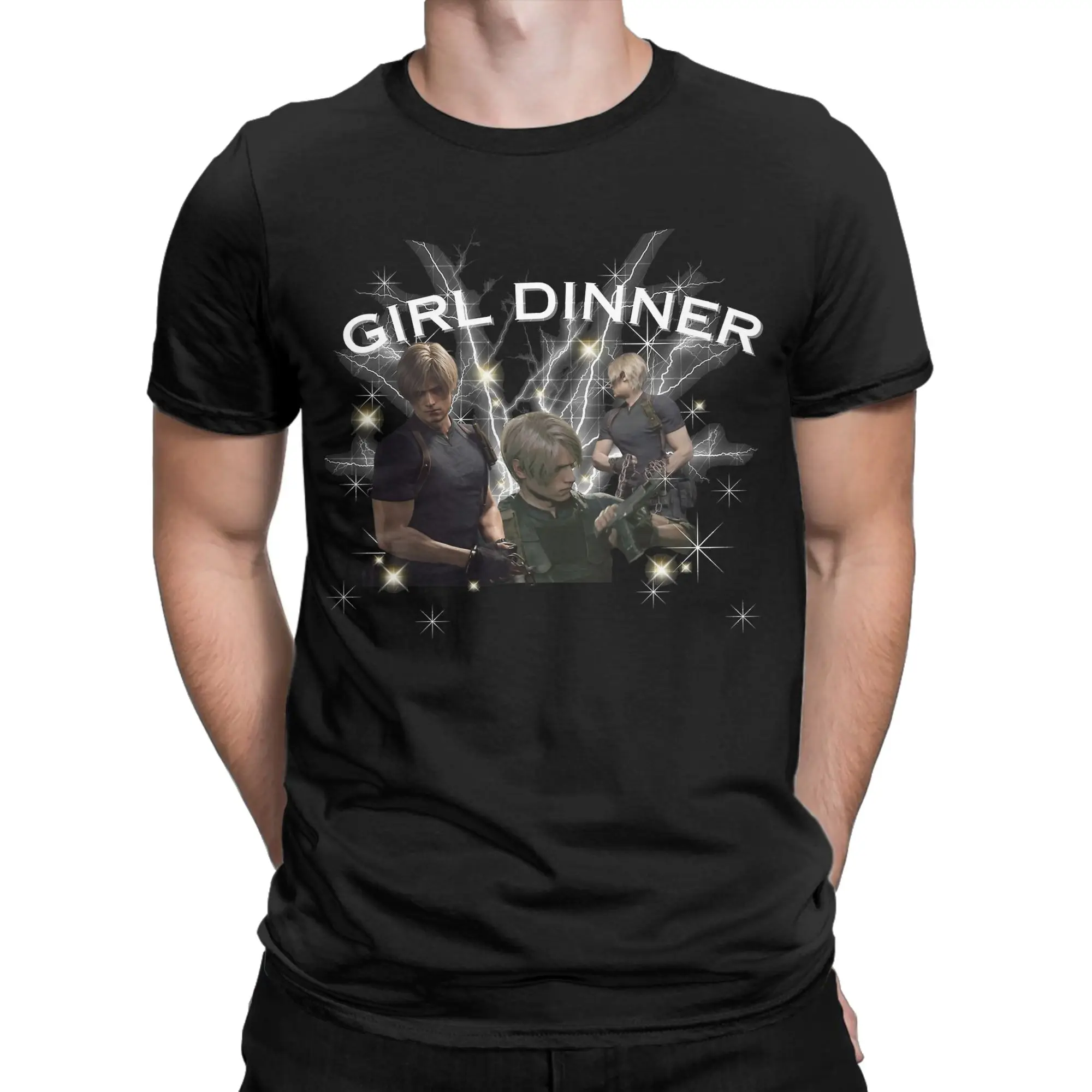 Men's Leon Kennedy Girl Dinner T Shirts Residents Evils 100% Cotton Clothing Unique Short Sleeve Round Collar Tee Shirt T-Shirt