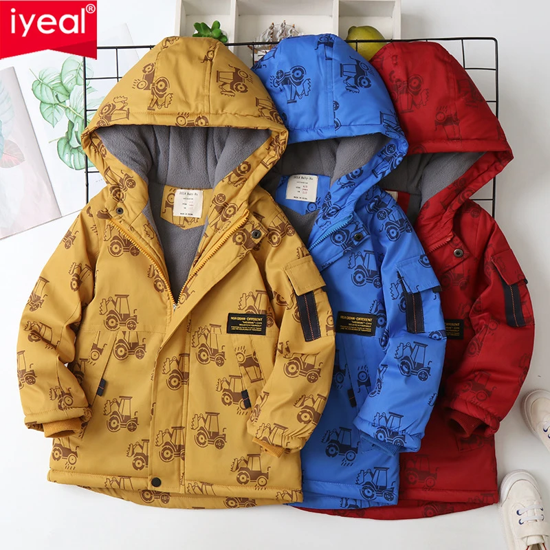 

IYEAL Winter Children Long Sleeve Hooded Active Windbreaker Teenage Clothes Big Boys Velvet Sport Coat Boys Jacket